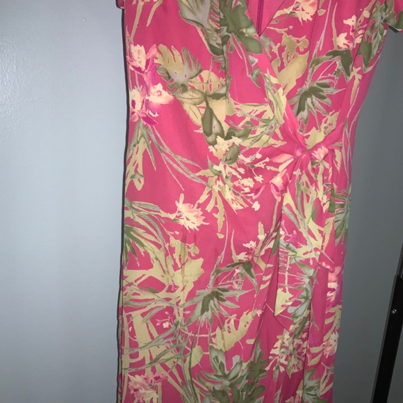 David Warren Side Tie Faux Wrap dress Sz 6 Tropical Floral vintage made in US - Picture 3 of 10